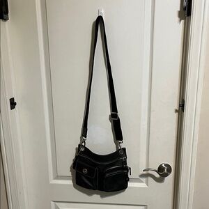 Roots Black Crossbody Shoulder Bag with Multiple Zip Pockets
